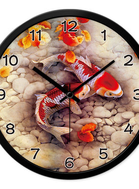 MOMEN/摩门中国风锦鲤挂钟酒店大堂客厅创意静音时钟年年有鱼挂表