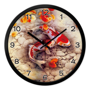 MOMEN/摩门中国风锦鲤挂钟酒店大堂客厅创意静音时钟年年有鱼挂表