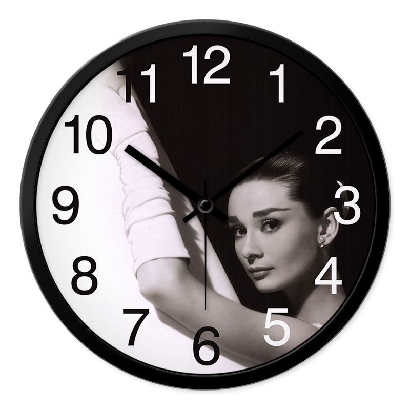 摩门酒店时尚挂钟美女明星图案欧式静音石英钟表时钟奥黛丽赫本