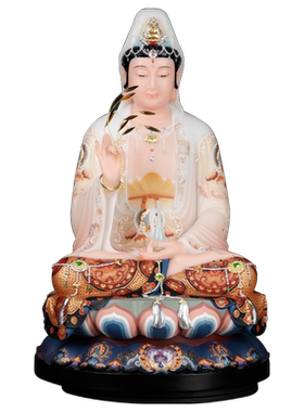 金旺来观音菩萨汉白玉佛像人造玉石家用供奉神像摆件石雕佛堂佛具