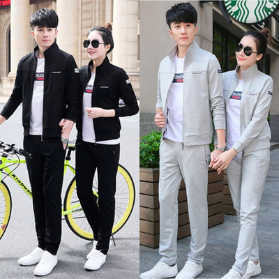 2025新款春秋冬情侣运动套装男士跑步休闲服女外套纯棉卫衣三件套