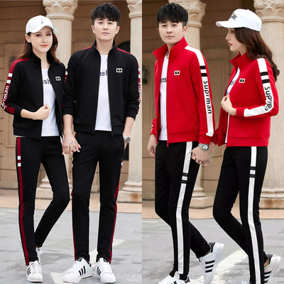 运动套装男春秋季情侣跑步休闲运动套装男女时尚运动服长袖两件套