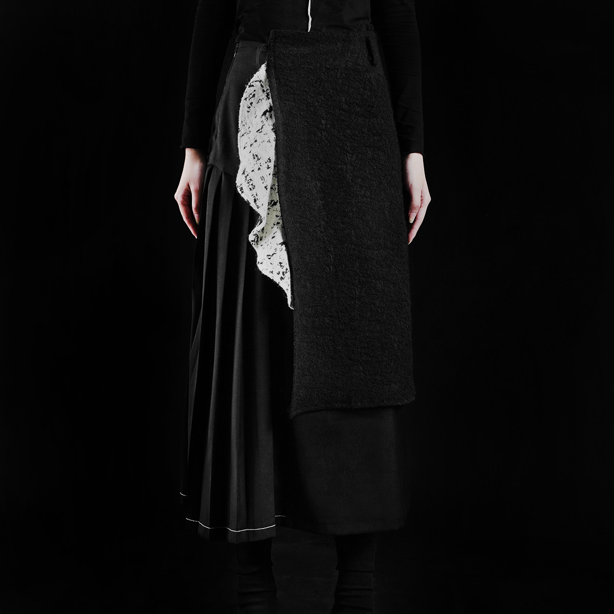 明天藝術家18A/W Long skirt 黑白提花羊毛拼西装百褶 半身裙|msdalam kategori Butik wanita / wanita, skirt - dari Buy2taobao.com untuk memberikan perkhidmatan ejen Taobao profesional membeli