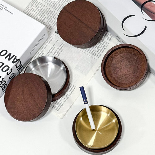 不锈钢木质烟灰缸家用客厅专用高级感简约防飞灰烟灰缸