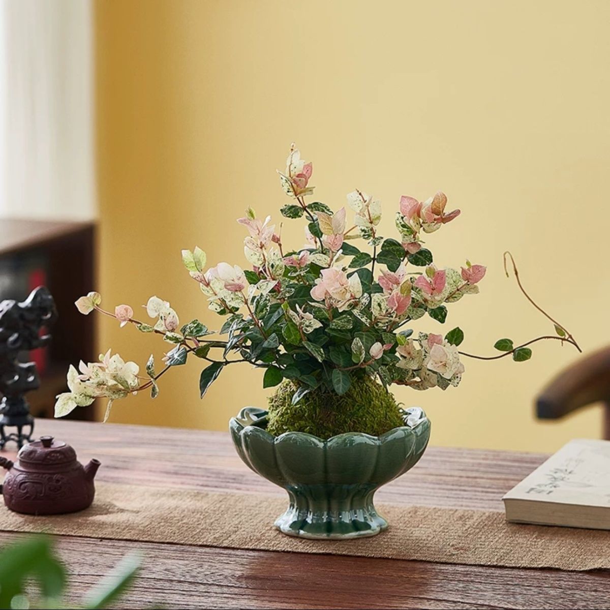 Artistic conception - Flower and leaf complex stone bonsai,