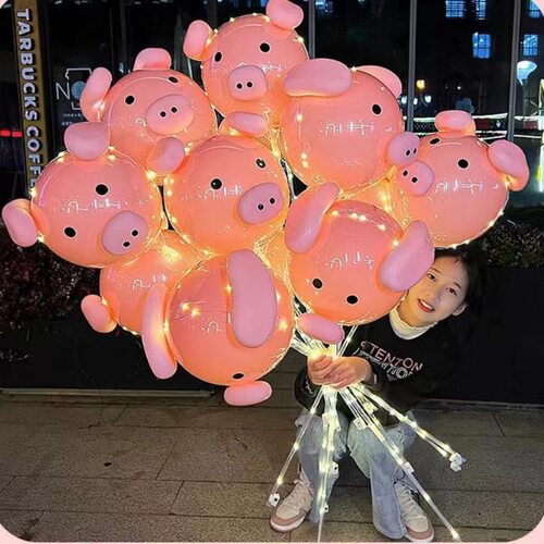 发光猪猪气球卡通青蛙波波球材料包玩具夜市摆地摊小商品