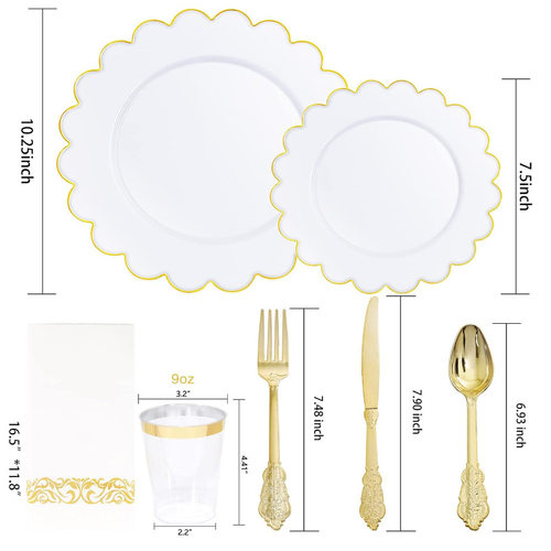 陀螺一次性PS塑料餐盘派对婚礼餐具套装西餐盘烫金圆盘晚餐盘