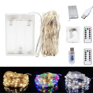 LED铜丝铜线灯串USB防水电池盒圣诞节日装 饰品闪灯小彩灯