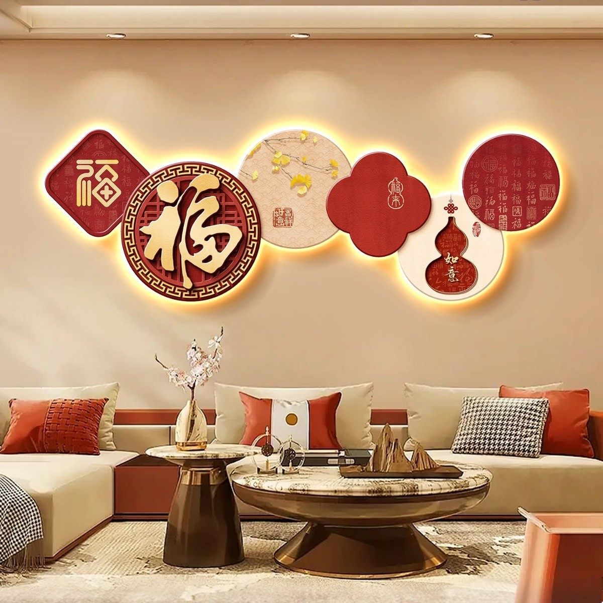 新中式福字客厅装饰画2026春节布置灯画寓意好沙发背景墙挂画,男装,T恤,淘宝优惠券,粉丝福利购,淘宝优惠卷