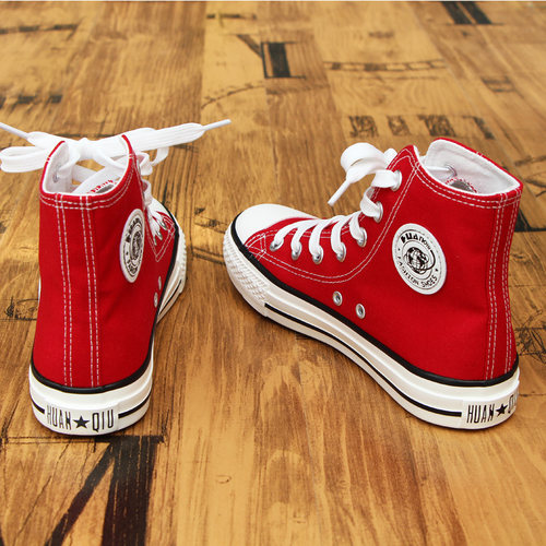 环球高帮圆头休闲百搭红色帆布鞋