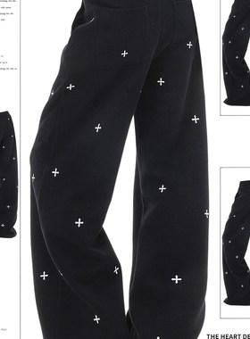 NovaMode美式复古十字满印卫裤女百搭直筒裤阔腿裤宽松运动休闲裤