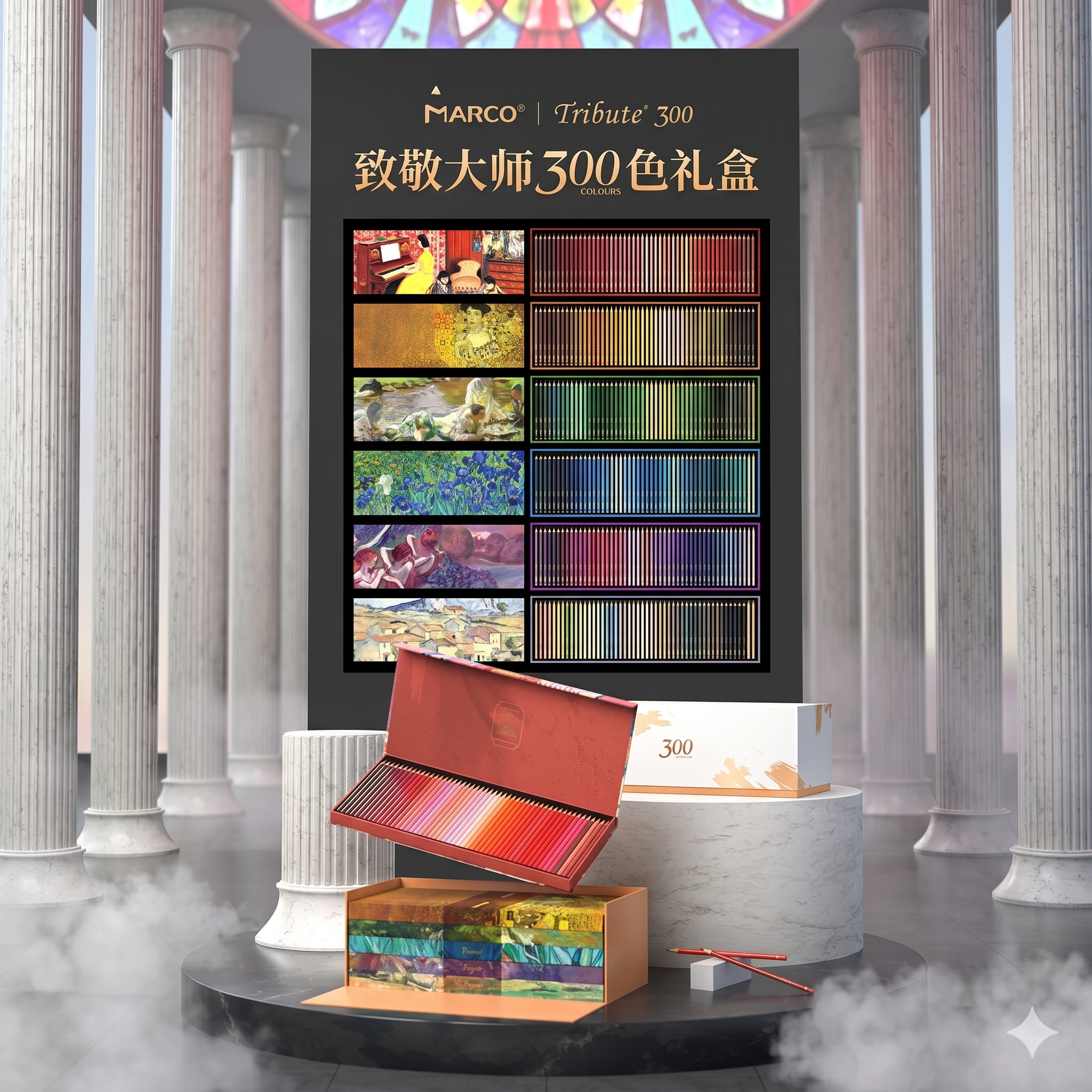 MARCO马可节日礼物高颜值大师300色彩铅画画毕业礼品绘画文具套装礼盒女孩生日礼物立体手账小学生大礼包用品