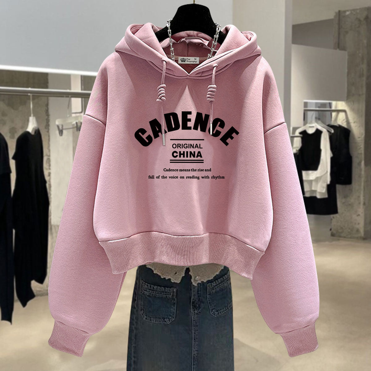 2026春秋冬季新款美式字母加绒加厚宽松长袖套头短款连帽卫衣女潮