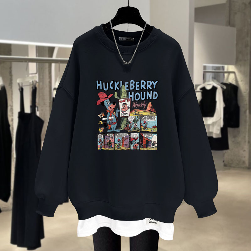 圆领卡通宽松卫衣中长款