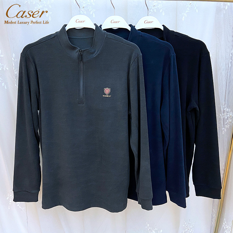caser凯撒内衣男加厚暖姜绒拉链休闲保暖打底衫上衣卫衣AJ53-3159