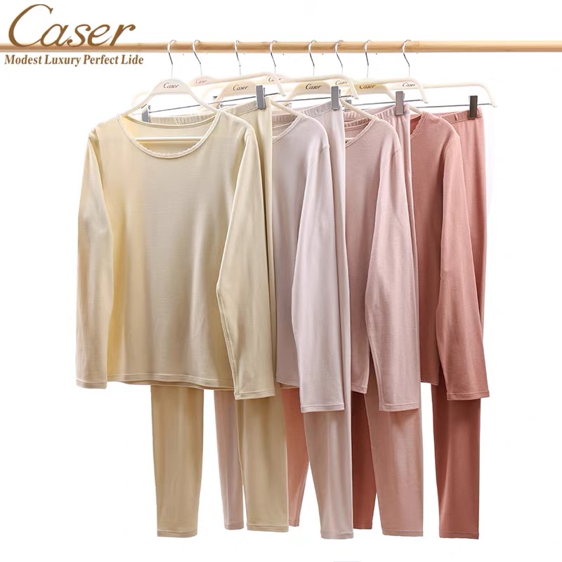 caser凯撒内衣女80支舒贝丝羊毛秋衣秋裤蕾丝保暖套装BL60-5071