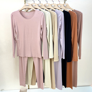 冠得2024新款女士圆领超薄羊绒蛋白发热秋衣秋裤保暖内衣套装6662