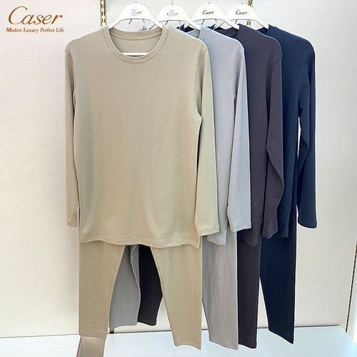 caser凯撒内衣男士圆领双面纯棉慕斯棉秋衣秋裤保暖套装AM61-F138