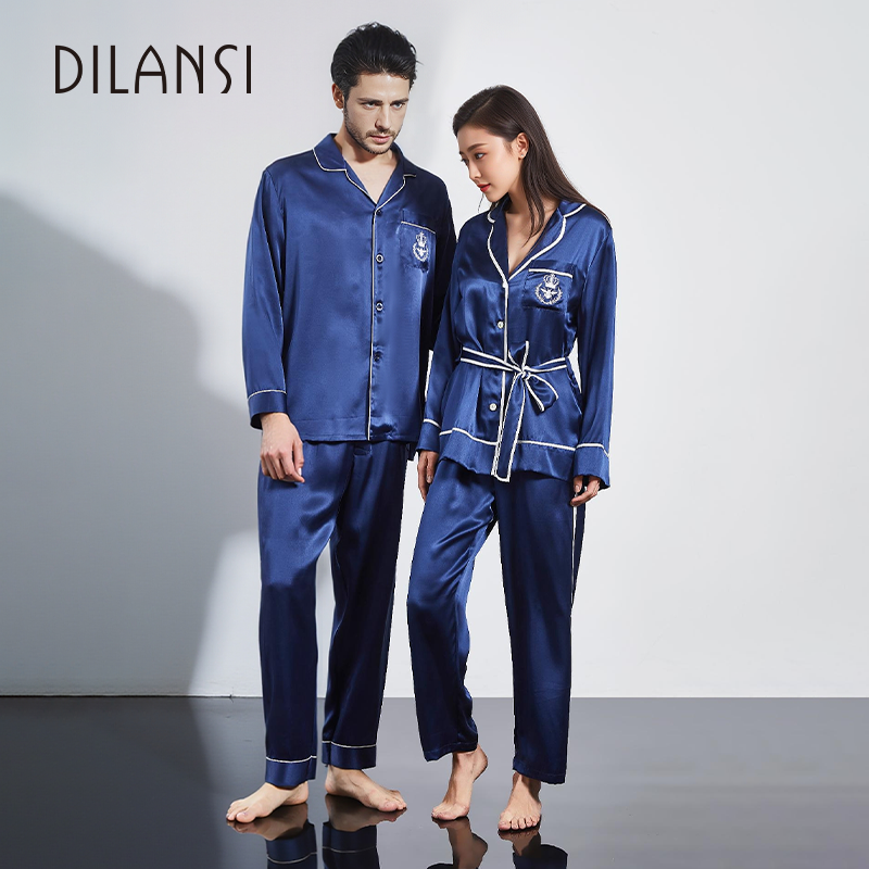 男士春夏季套装纯色休闲真丝睡衣