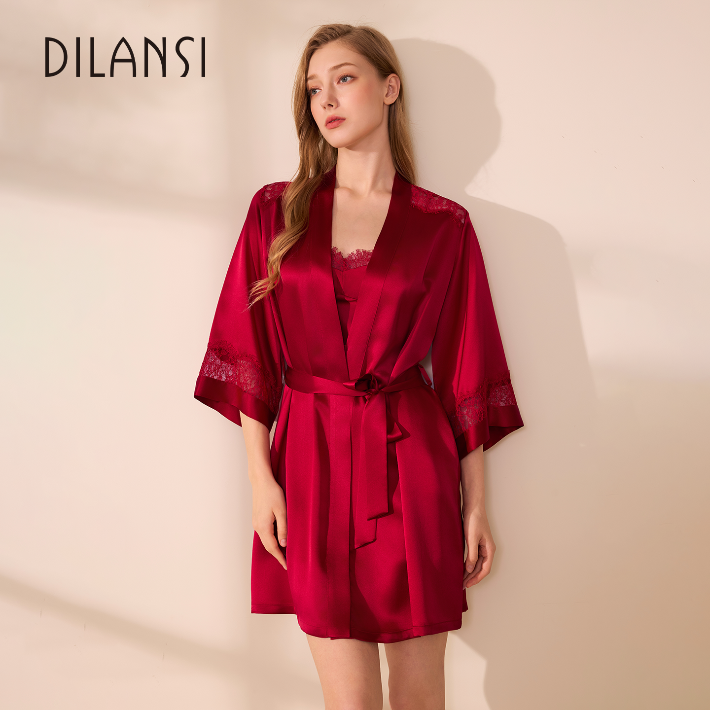 狄兰丝春季新款真丝吊带睡衣女高级感晨袍性感睡裙睡袍100%桑蚕丝