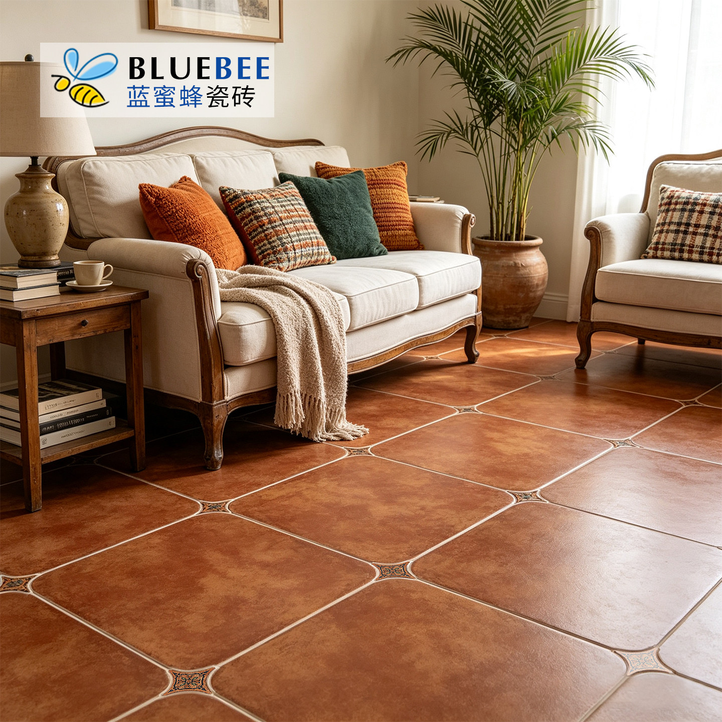 蓝蜜蜂仿古砖500客厅地中海美式别墅中古风瓷砖防滑阳台地砖花园