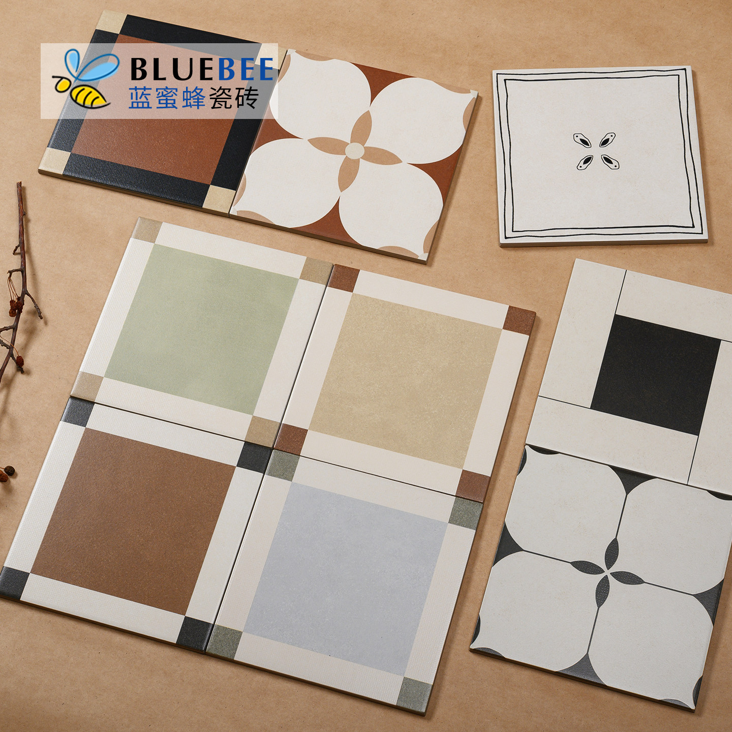 网红哑光花砖300法式复古艺术拼花瓷砖民宿庭院阳台花园全瓷地砖