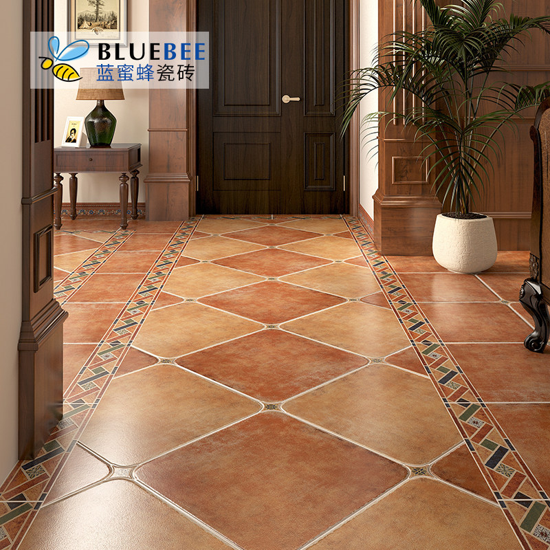 蓝蜜蜂别墅欧式仿古砖500美式田园客厅复古圆角地砖抖音网红瓷砖