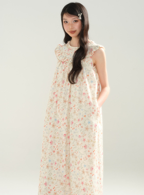 apa studio【女孩系列】25夏季甜美碎花裙无袖挂脖长裙a字连衣裙