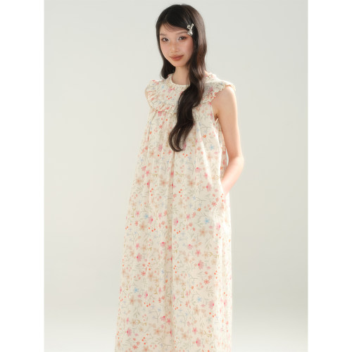 apa studio【女孩系列】25夏季甜美碎花裙无袖挂脖长裙a字连衣裙
