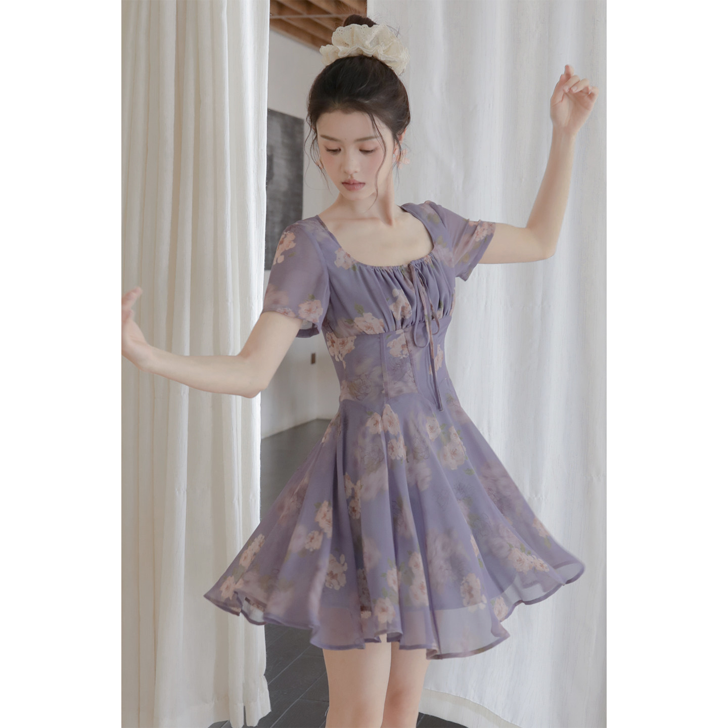 apa studio/浅夏物语/紫色连衣裙夏温柔风仙女裙高级感显白碎花裙