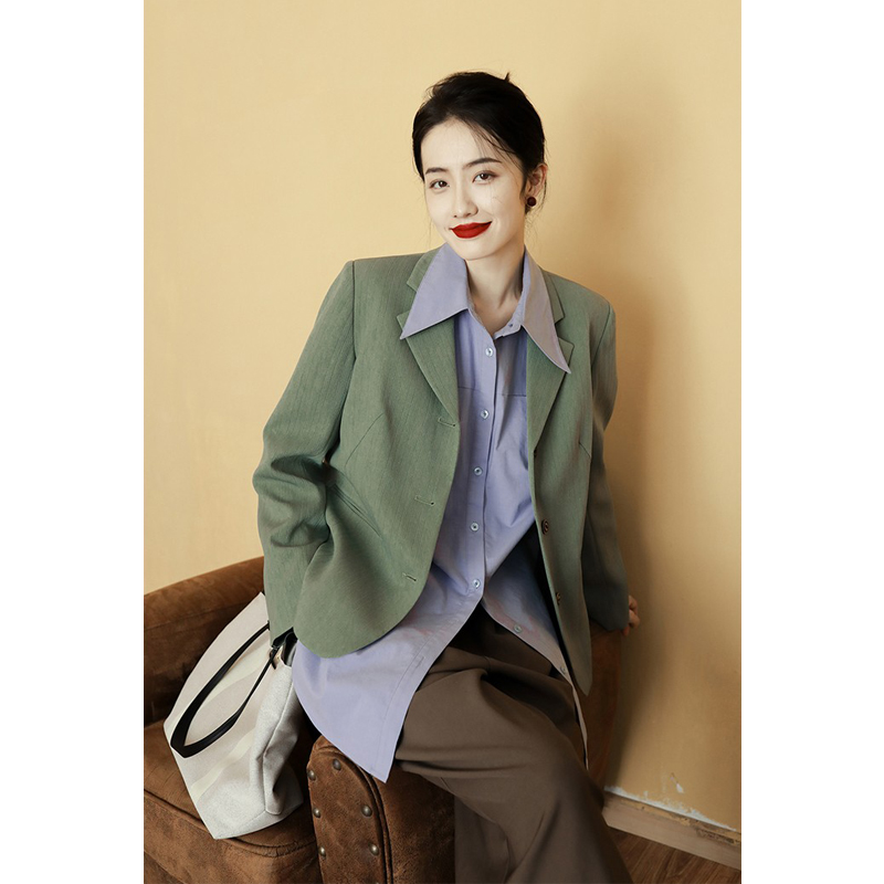 apa studio豆绿色宽松时尚西装外套女秋季新款上衣高级感通勤西服