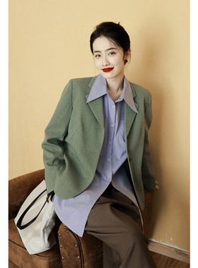 apa studio豆绿色宽松时尚西装外套女秋季新款上衣高级感通勤西服