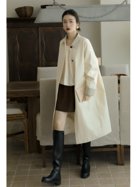 apa studio独家设计城市计划韩版单排扣POLO领垂坠感气质奶白风衣