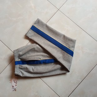 来图定制校服灰色中小学生直筒裤 宝蓝色宽杠加黄细杠休闲运动长裤