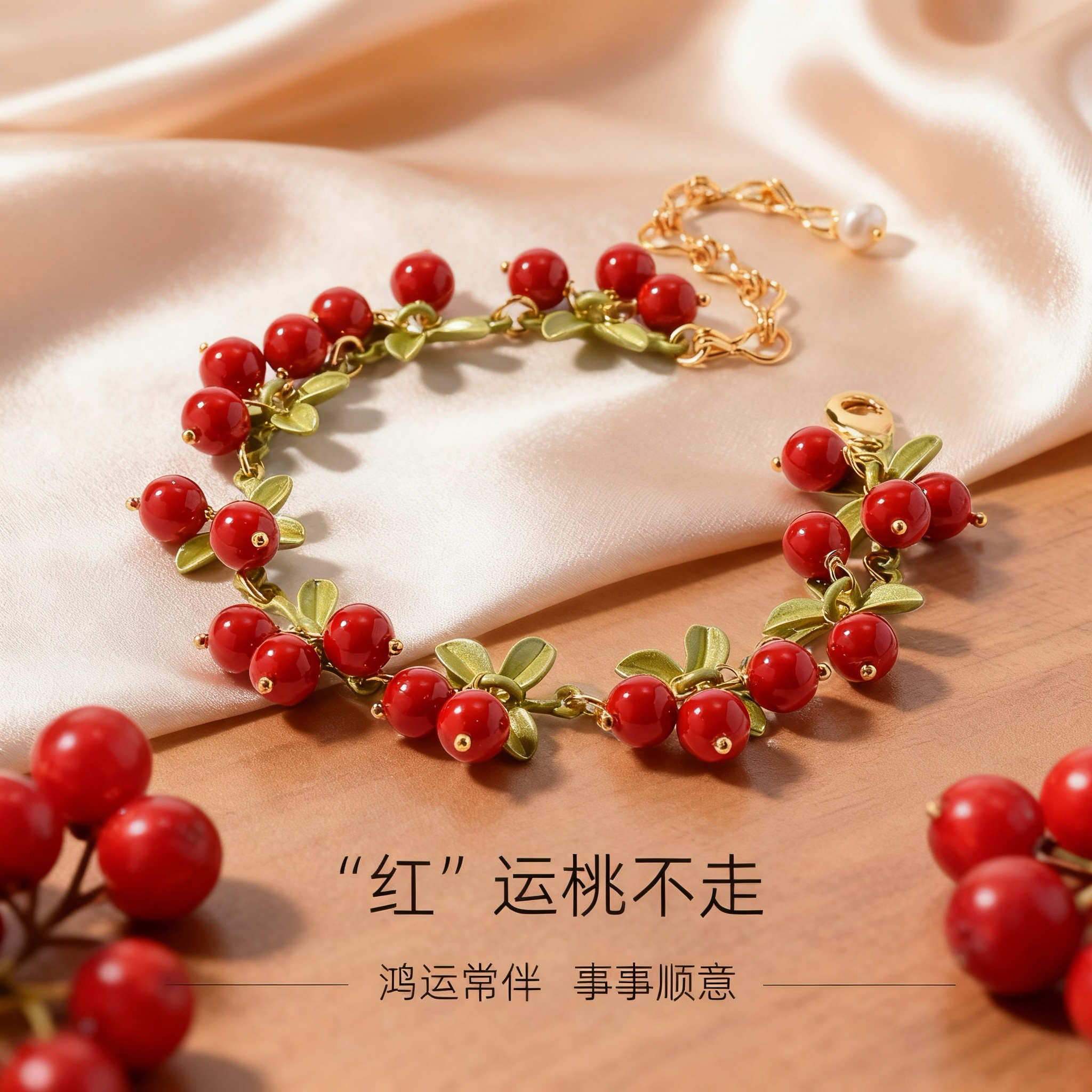 Selenichast红色女天然贝珠手链