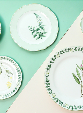 现货日本Noritake则武EnglishHerbs香草骨瓷餐盘点心盘子22/27/17