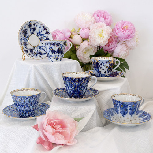 手绘杯碟青花lomonosov