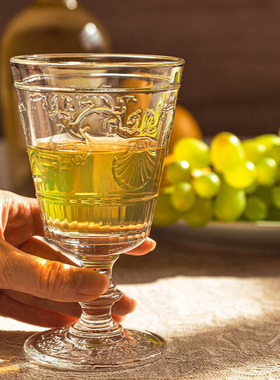 法国LA ROCHERE凡尔赛高脚杯法式宫廷复古浮雕玻璃杯红酒果汁水杯