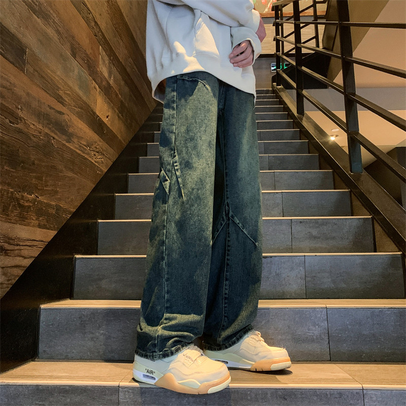 港风潮流牛仔裤男美式复古高街阔腿长裤宽松直筒休闲裤子,男装,牛仔裤,淘宝优惠券,粉丝福利购,淘宝优惠卷