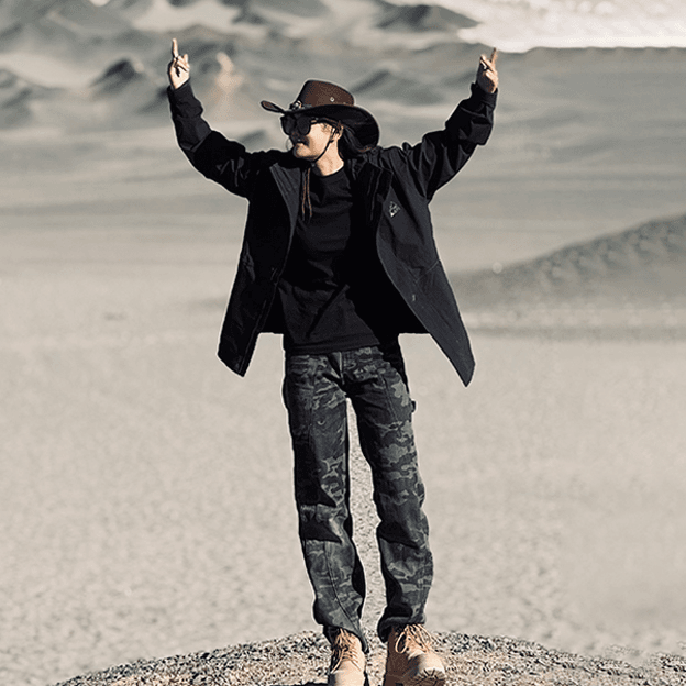 迷彩军绿色工装牛仔裤男美式高街直筒复古宽松解构伐木阔腿裤子