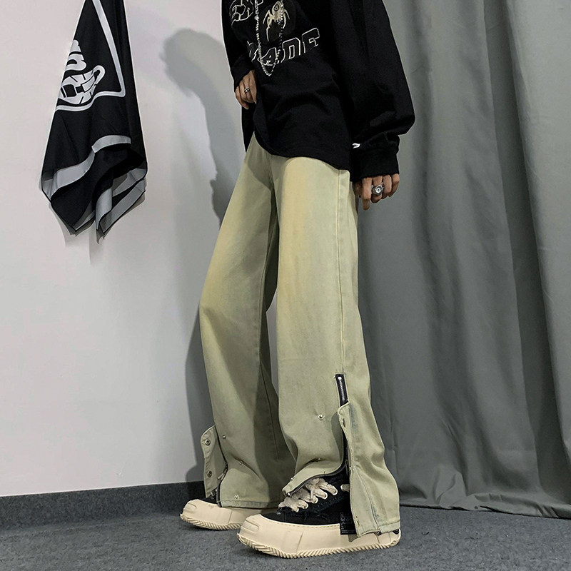 春秋季拉链开叉排扣牛仔裤男款美式高街潮牌直筒裤工装宽松休闲裤,男装,牛仔裤,淘宝优惠券,粉丝福利购,淘宝优惠卷