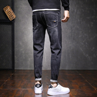 男春秋季 牛仔裤 潮牌大码 修身 弹力百搭直筒长裤 高街耐磨休闲裤 美式