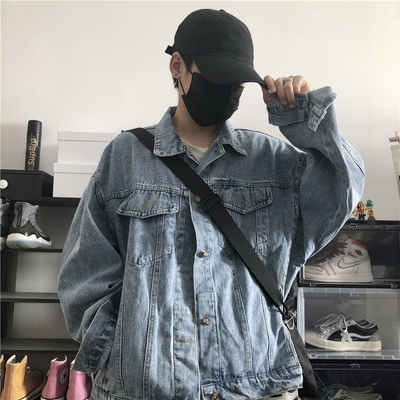 港风潮牌牛仔外套男春秋季复古高街百搭痞帅夹克学生潮流宽松上衣