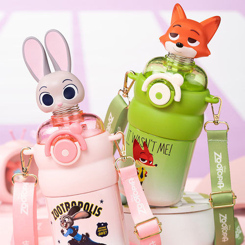 迪士尼疯狂动物城狐狸尼克史迪仔摇头公仔保温杯吸管杯高颜值礼物