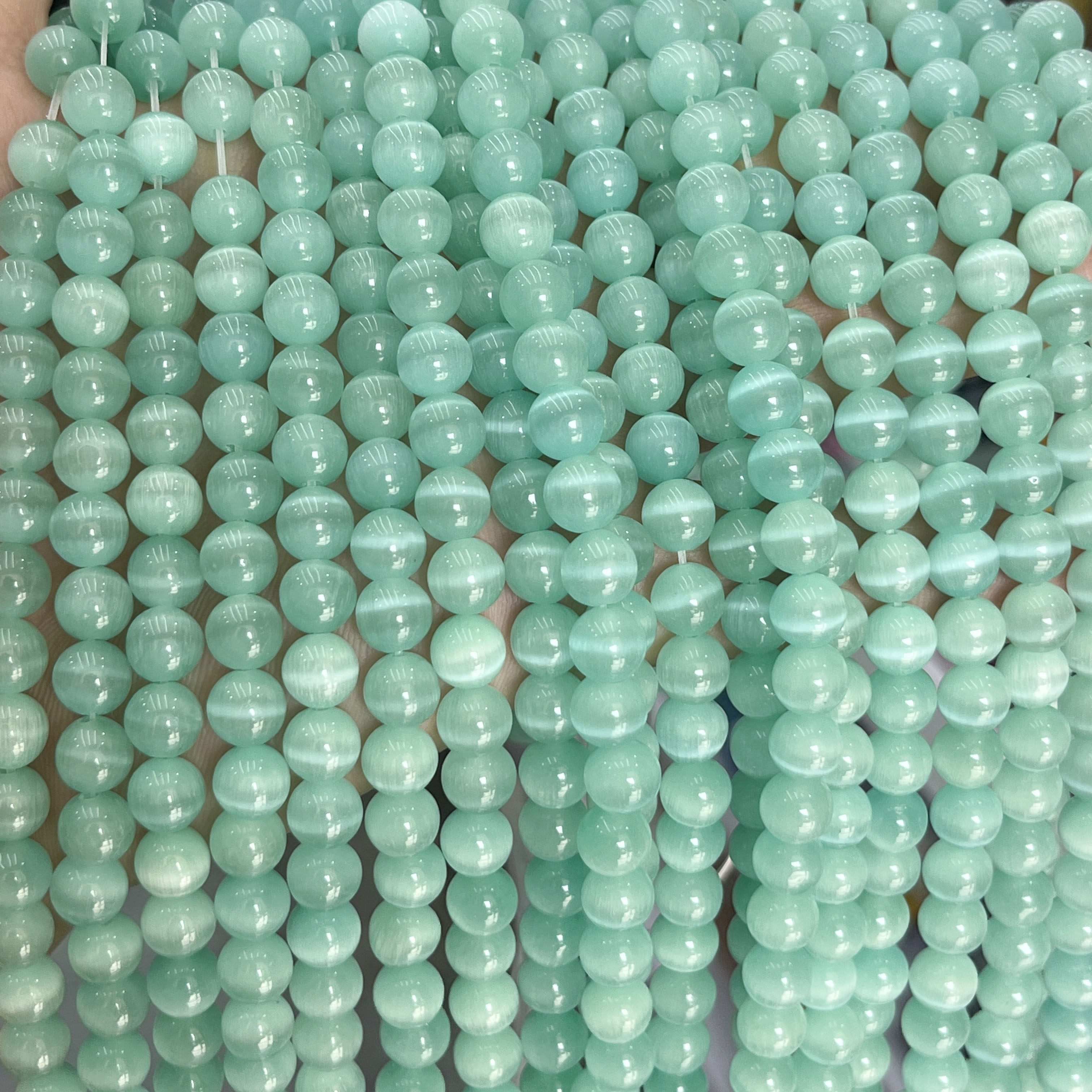 湖蓝色猫眼石圆珠散珠半成品