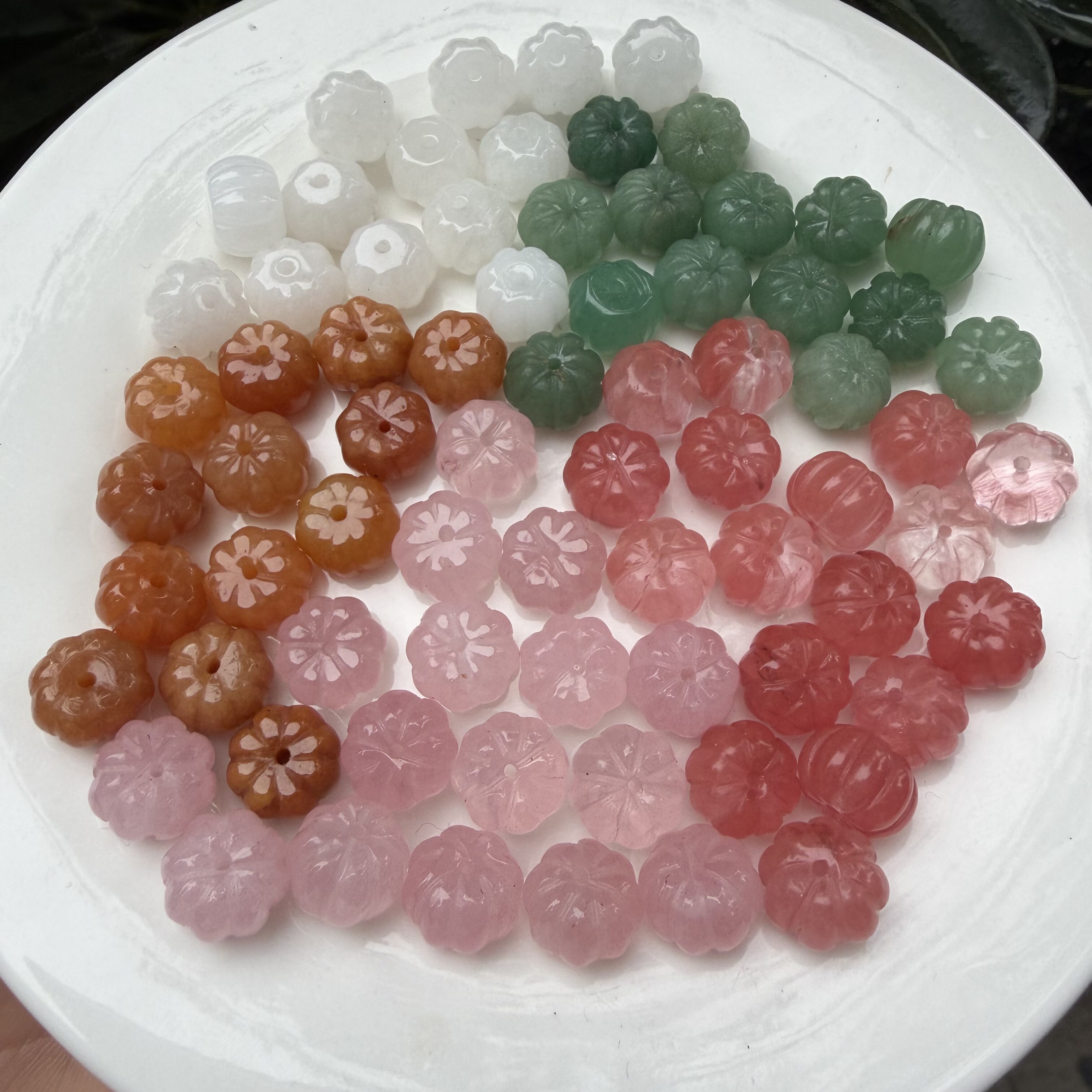 圆亿 雕刻12mm南瓜珠 粉晶 绿东陵手链项链发簪 汉服手工饰品配件