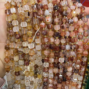 天然红 黄胶花切角方糖散珠子半成品diy手链项链耳饰饰品配件材料