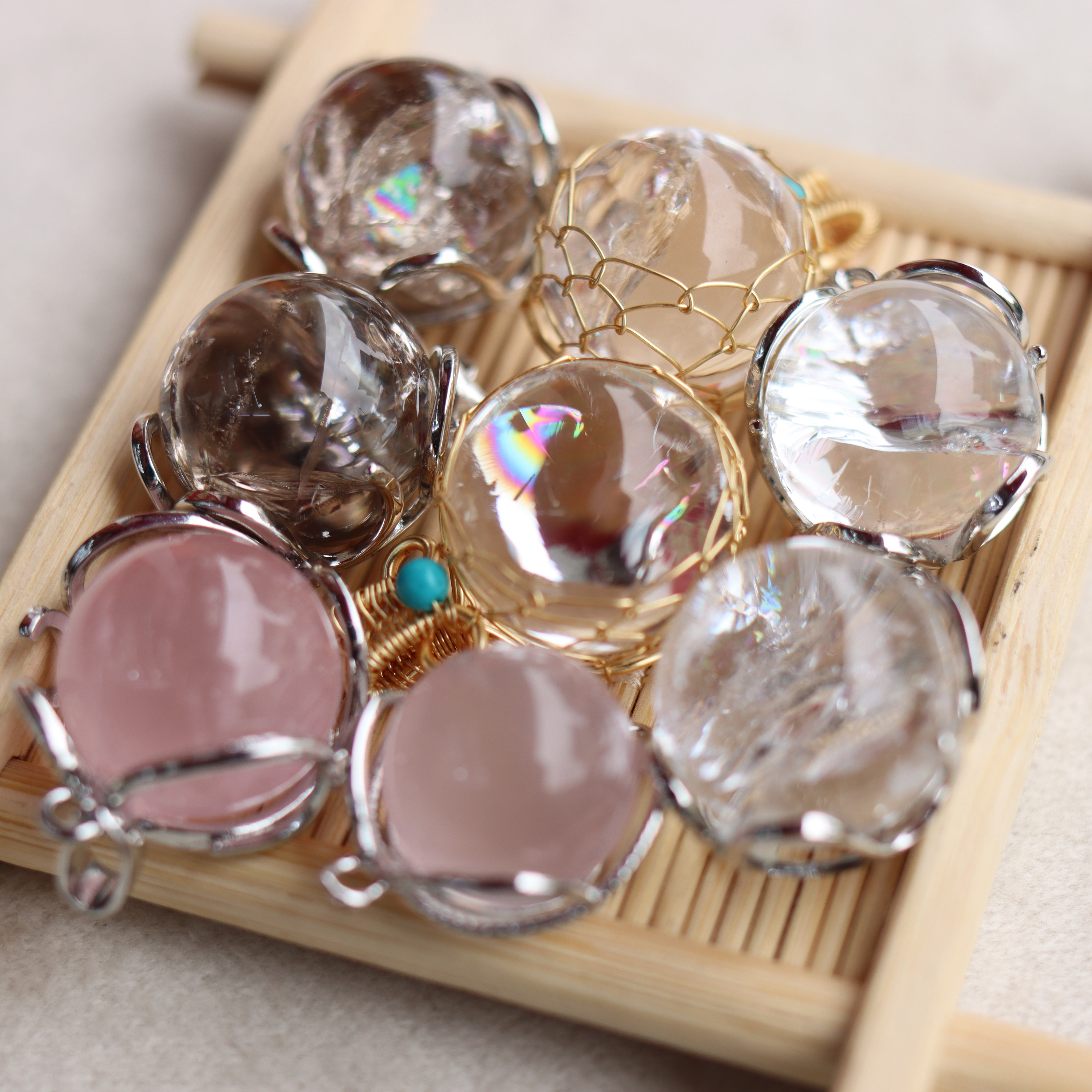 天然白水晶白阿赛茶晶粉晶镶嵌圆球diy项链吊坠饰品配件材料,饰品/流行首饰/时尚饰品新,其他DIY饰品配件,淘宝优惠券,粉丝福利购,淘宝优惠卷