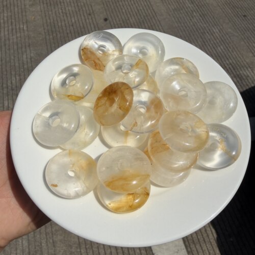 天然黄胶花水晶30mm平安扣