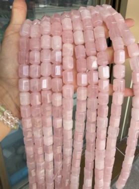 天然粉水晶切面圆柱体串珠散珠子